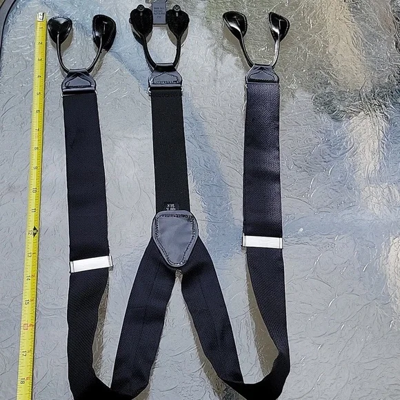 Tuxedo Black Satin Silk Genue Leather Adjustable Suspenders Made In England New - Picture 15 of 17